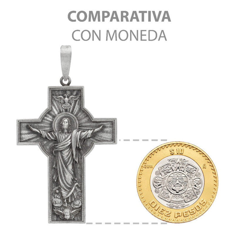 Dije Cruz Grande Cristo Espiritu Santo Plata Antigua 925 Plateado