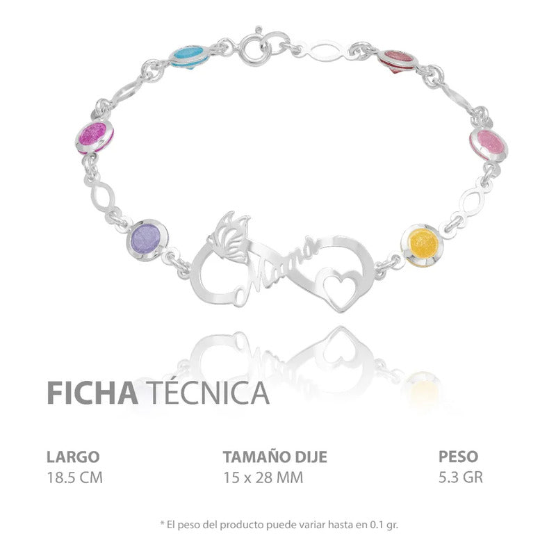 Pulsera Amor Regalo Infinito Madres Piedra Natural Plata.925 Multicolor 6 Cm 18 Cm