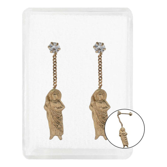 Arete Broquel San Judas Zirconia Cadena Regalo Mujer Oro10k