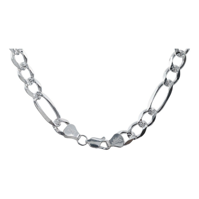 Cadena Figaro 3x1 Diamantada Hombre Plata 925 8 Mm X 60 Cm