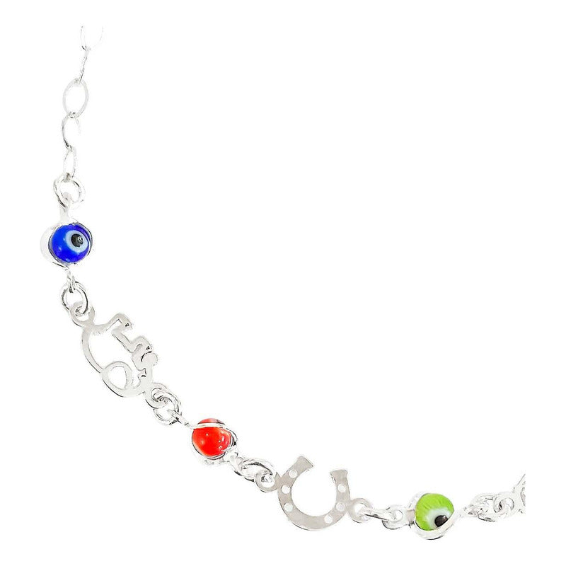 Pulsera Ajustable Suerte Ojo Turco Regalo Dama Plata Ley925