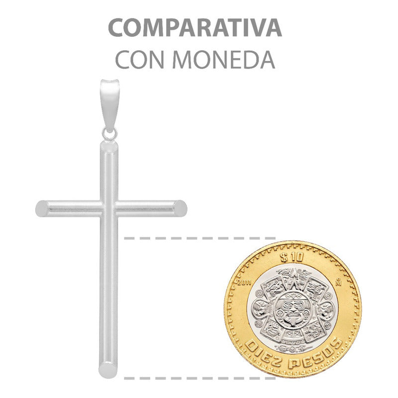 Dije Cruz Tubo Tubular Lisa Sencillo Hombre Plata 925 6 Cm Plateado