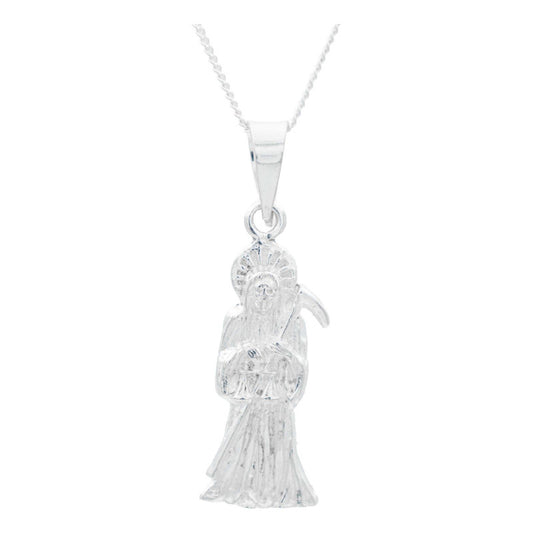 Collar Santa Muerte Chica Troquelada Detallada Plata S925