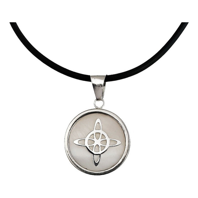 Collar Ajustable Caucho Nudo De Bruja Encapsulada Plata 925