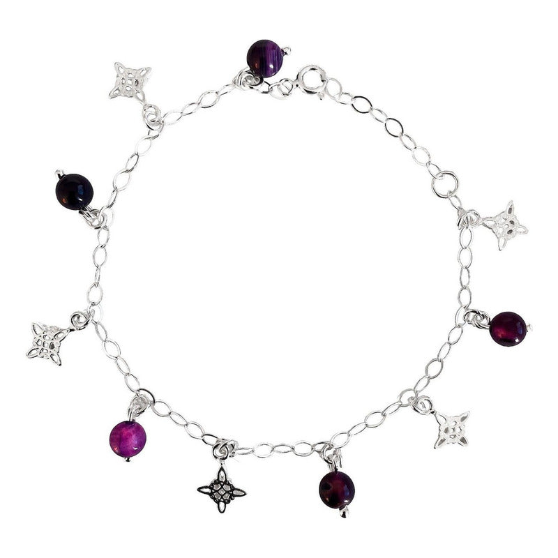 Pulsera Ajustable Nudo De Bruja Cuarzos Naturales Plata 925