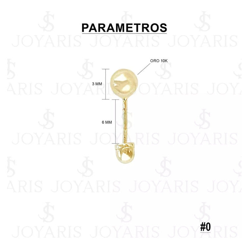 Arete Broquel Dormilona Bola Bebe Agujerar #0 3 Mm Oro De10k