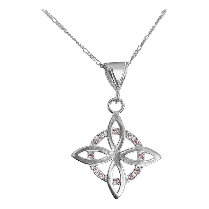 Collar Dije Nudo Bruja Plano Zirconia Flor Estrella Plata925