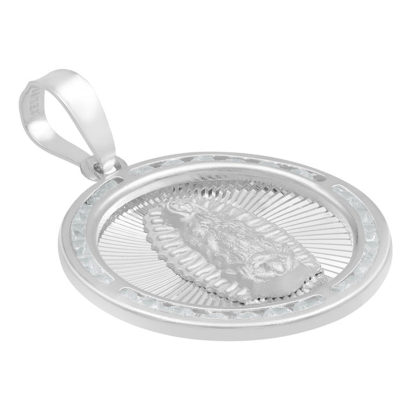 Dije Medalla Virgencita Guadalupe Zirconias Plata 925 2.3 Cm Blanco