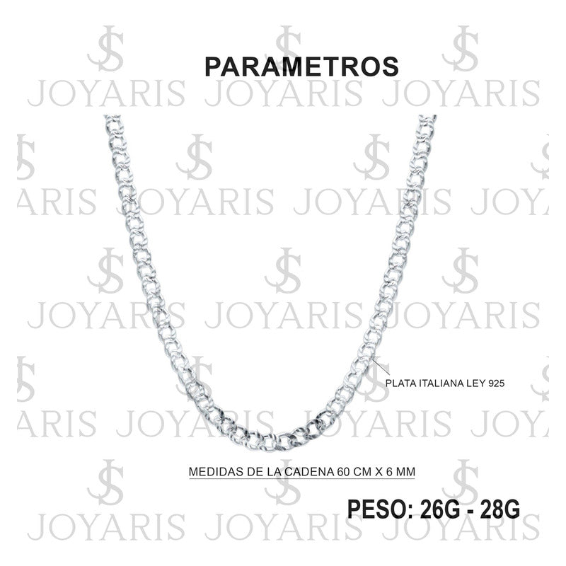 Cadena Cubana Gruesa Diamant Plata Italiana 925 60cm X 6mm