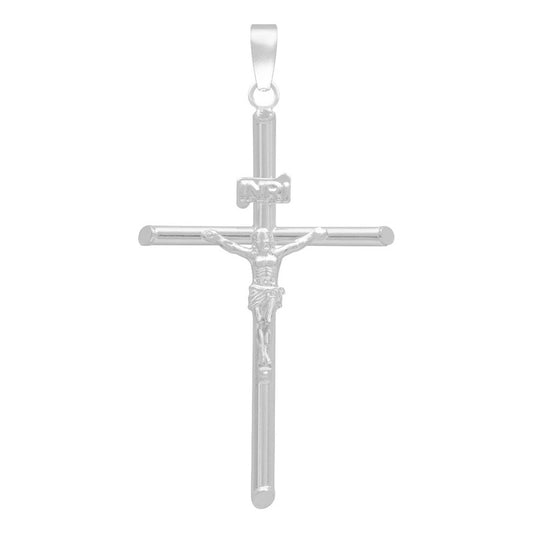 Dije Cruz Tubo Tubular Lisa Cristo Hombre Plata 925 5.2 Cm Plateado