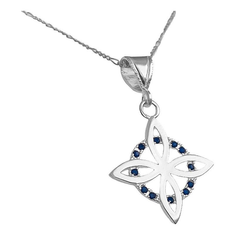 Collar Dije Nudo Bruja Plano Zirconia Flor Estrella Plata925