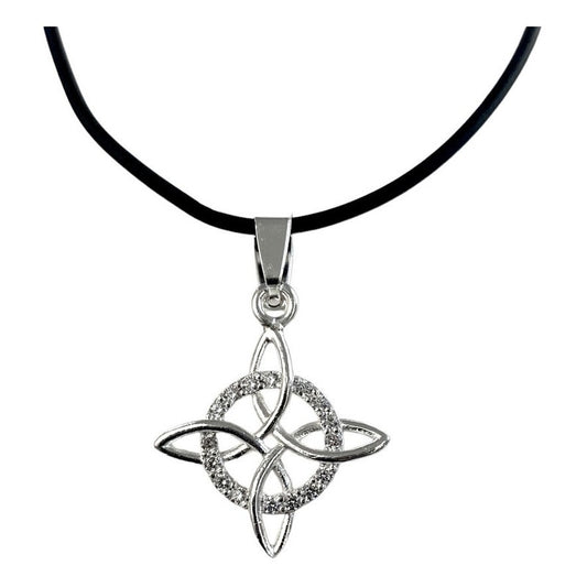 Collar De Caucho Ajustable Nudo De Bruja Zirconias Plata 925