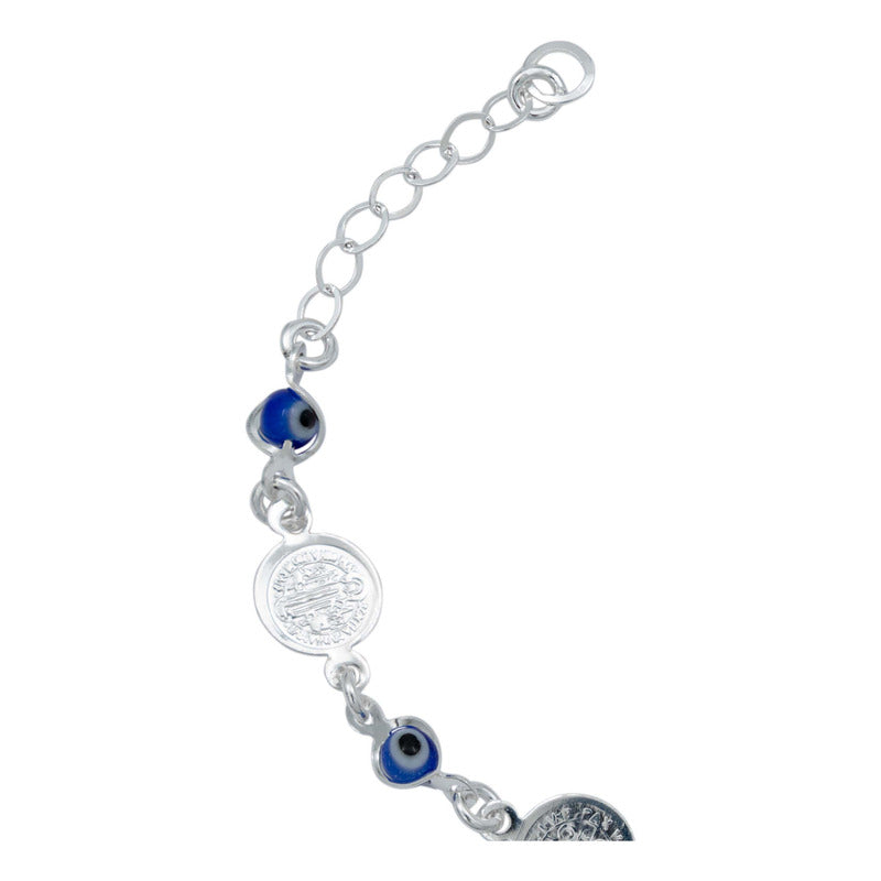 Pulsera Ajustable Con Medallas De San Benito Plata Ley S925