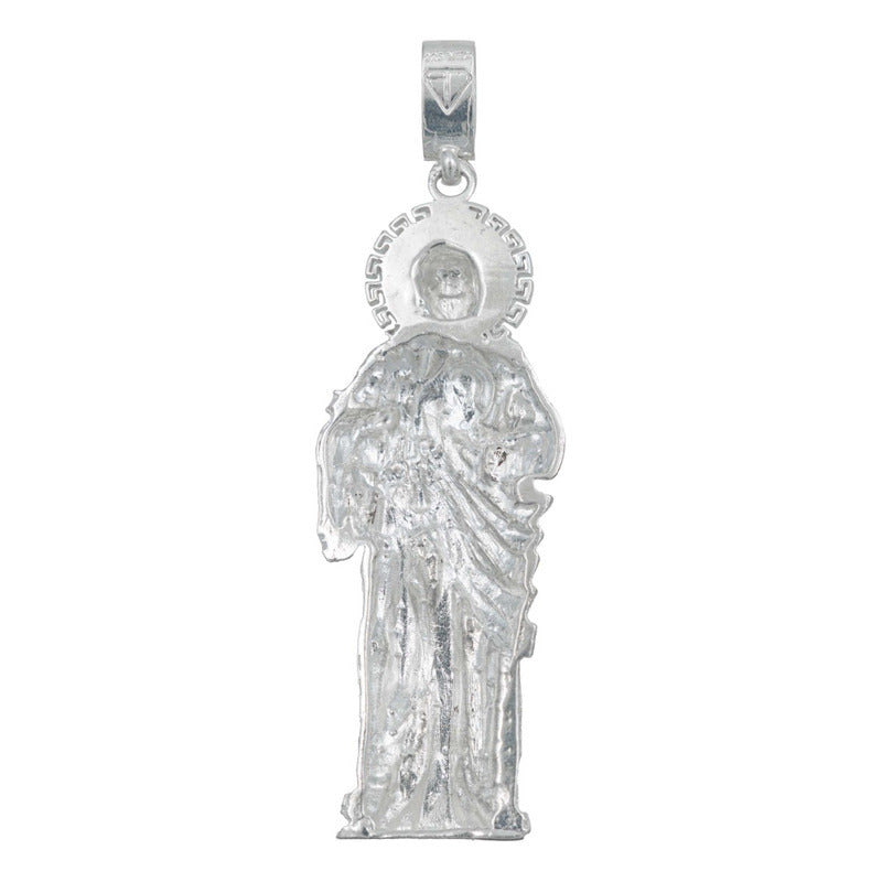 Dije Grande San Judas Liso Artesanal  Plata Ley 925  8.5 Cm