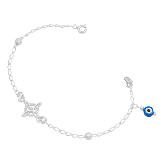 Pulsera Nudo De Bruja Bola Azucarada Ojo Turco Plata 925 Azul 18 Cm