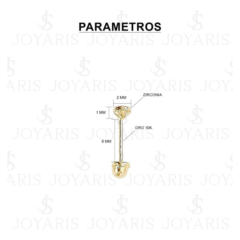 Aretes Broquel Bicel Zirconia Amor Mujer Regalo 2 Mm Oro 10k
