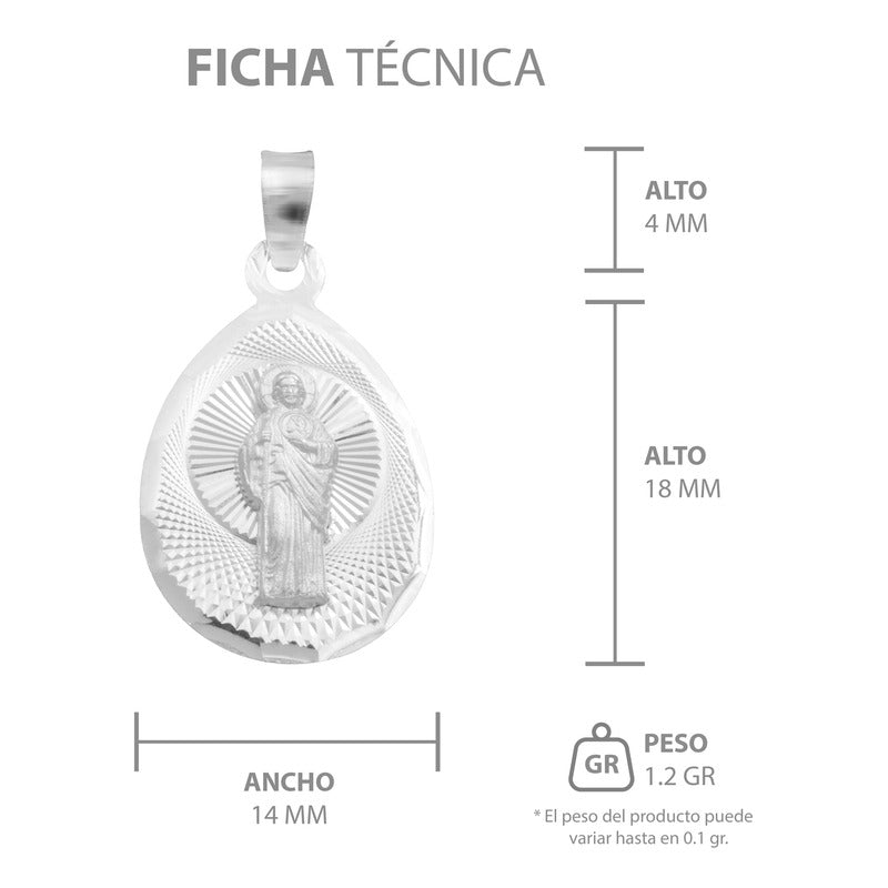 Dije Medalla Gota Diamantada San Judas Plata 925 1.4 Cm
