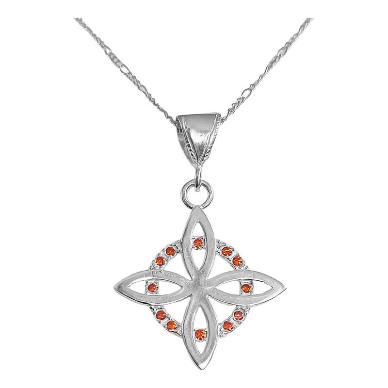 Collar Dije Nudo Bruja Plano Zirconia Flor Estrella Plata925