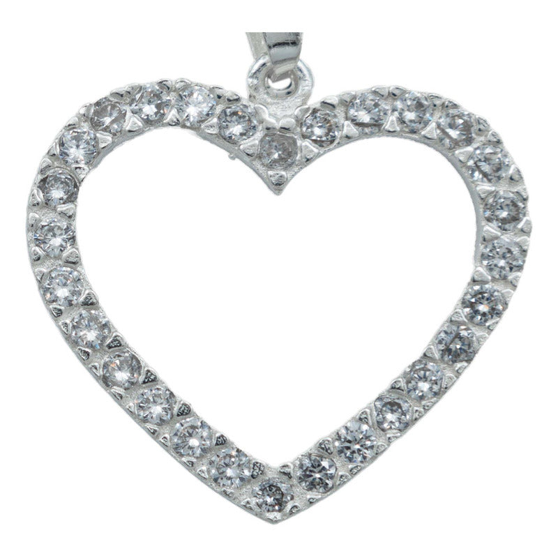 Collar Corazón Grande Contorno Amor Regalo Mujer Plata 925