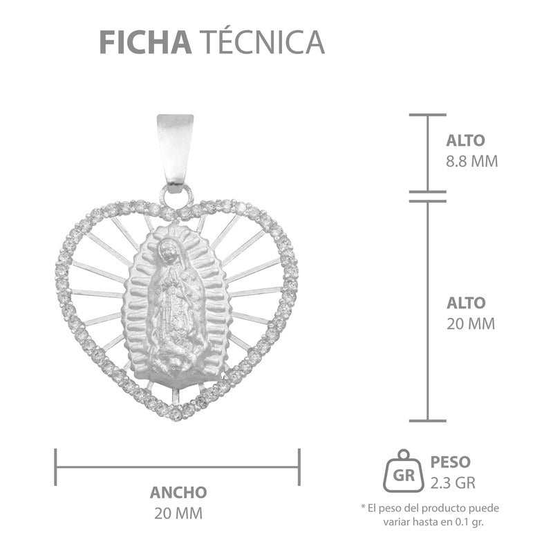 Dije Corazón Virgen Guadalupe Zirconias Amor Mujer Plata 925