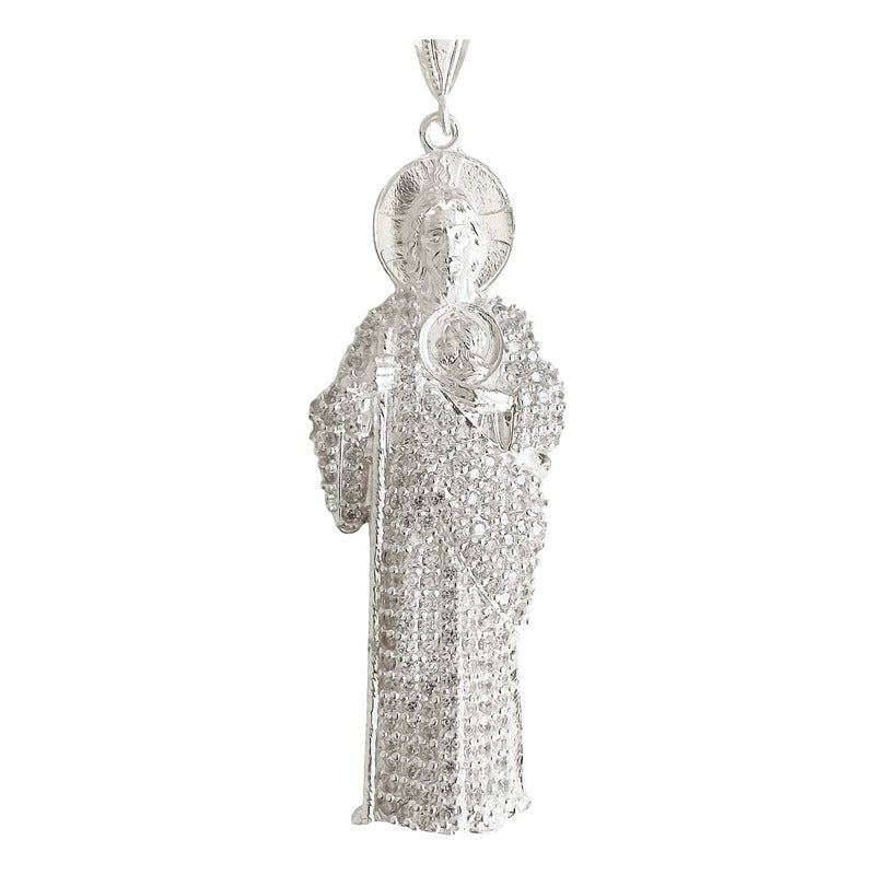 Enorme Dije De San Judas 9.5cm Con Zirconia De Plata Ley 925