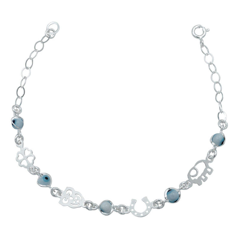 Pulsera Ajustable Suerte Ojo Turco Regalo Dama Plata Ley925