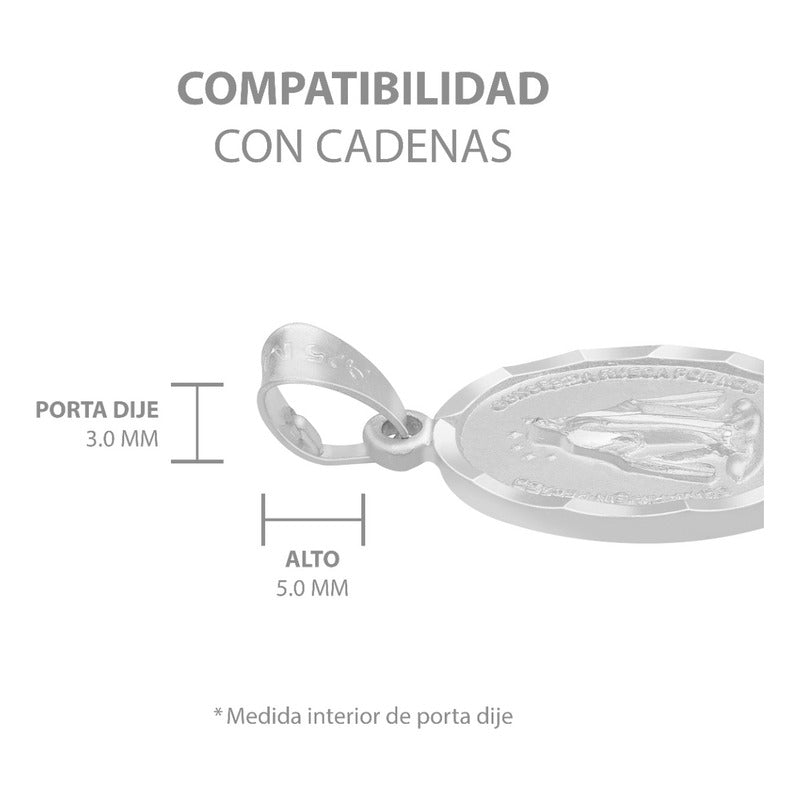 Dije Mate Doble Vista Diamantada Virgen Milagrosa Plata 925