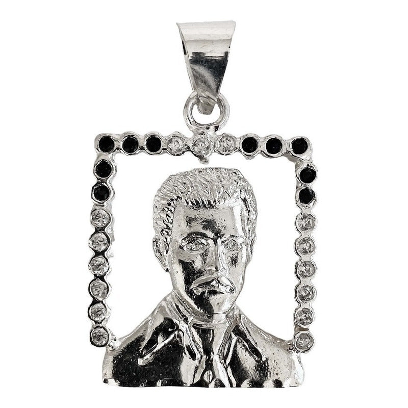 Dije Grande Jesús Malverde Con Zirconias Plata Solida 925