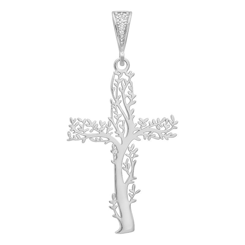 Dije Cruz Con Árbol De La Vida Calado En Plata 925 (5.2 Cm) Plateado