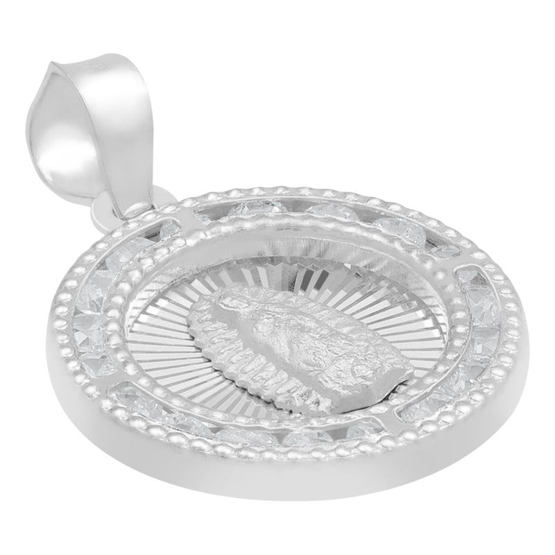 Dije Medalla Virgencita Guadalupe Zirconias Plata 925 1.6 Cm Blanco