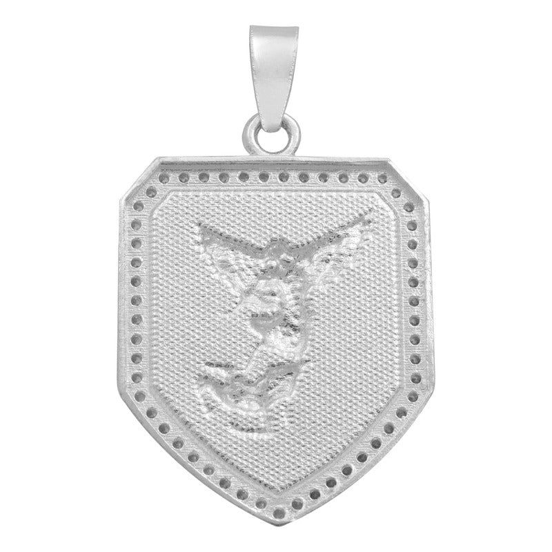 Dije Escudo San Miguel Protección Zirconias Plata Ley 925