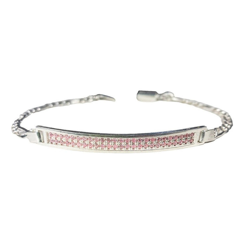 Pulsera Esclava Moderna De Placa Con Zirconias En Plata 925