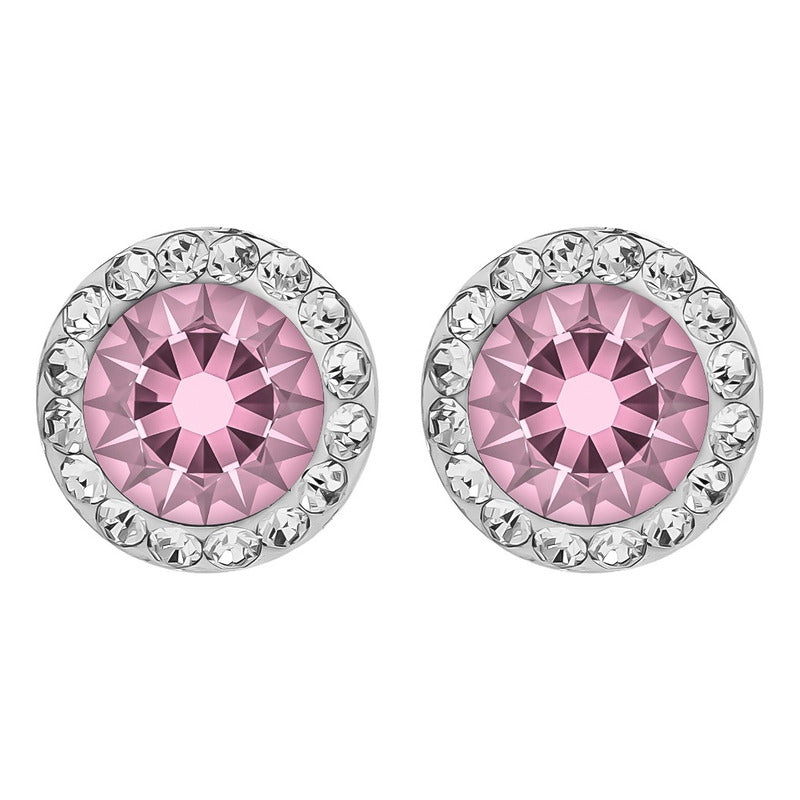 Juego Dije Aretes Plata 925 Con Cristales Zirconias 1.5 Cm Rosa