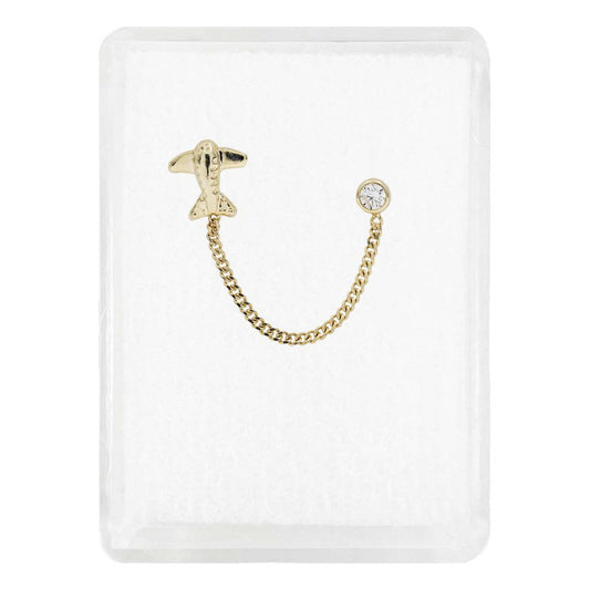 Arete Doble Broquel Avion Cadena Zirconia Mujer Amor Oro10k