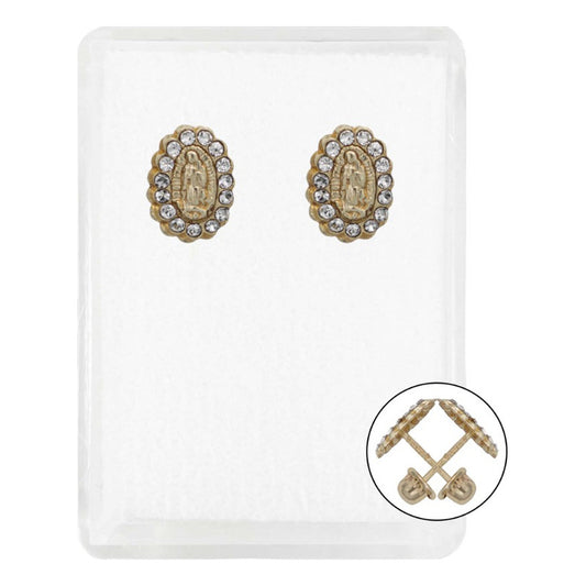 Arete Broquel Virgen Guadalupe Chico Zirconia Oro 10k