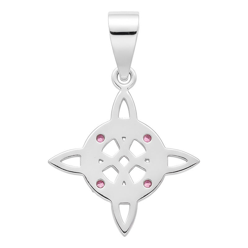 Dije Mini Nudo De Bruja De Plata 925 Con Zirconias 2.5 Cm Rosa