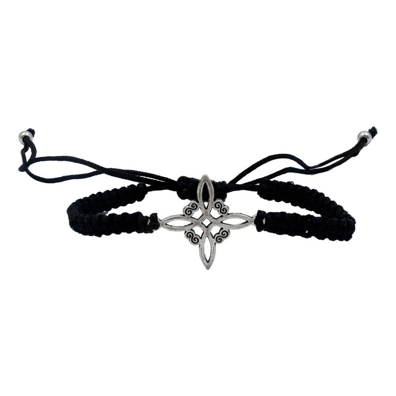 Pack 2 Piezas Pulseras Nudo De Bruja Artesanal Tejido Hilo Negro 1 Cm 1 Cm