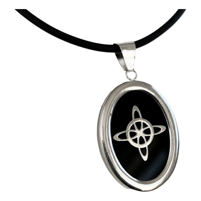 Collar Ajustable Caucho Nudo De Bruja Encapsulada Plata 925