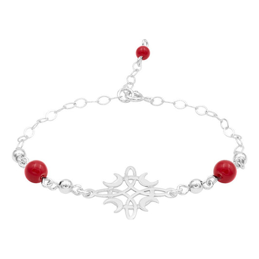Pulsera Ajustable Nudo De Bruja Fases Lunes Bolas Plata 925 Rojo 6 Cm 20 Cm