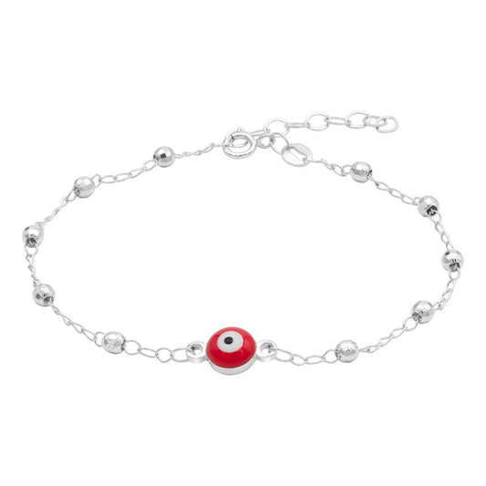 Pulsera Ajustable Ojo Turco Protección Suerte Mujer Plata925 Rojo 6 Cm 20 Cm
