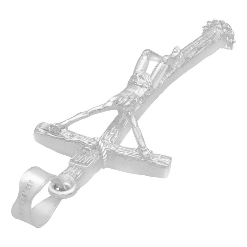 Dije Chico Cruz Cristo Crucificado Ramas Madera Plata 925 Plateado