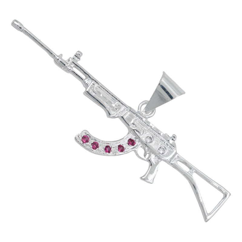 Dije Mediano Rifle Ak 47 Cuerno De Chivo Plata Solida S925