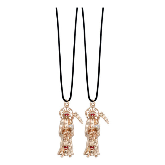 2 Piezas Collar Dije Santa Muerte Calavera Piedra Caucho