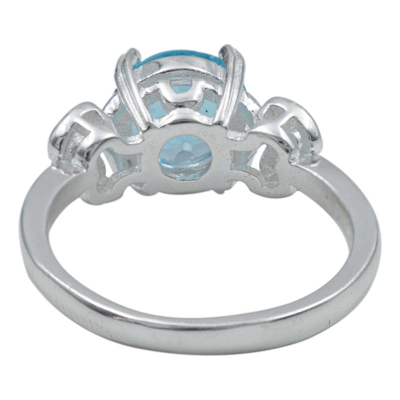 Anillo Promesa Compromis Plata Fina 925 Topacio Certificado Azul 5.5
