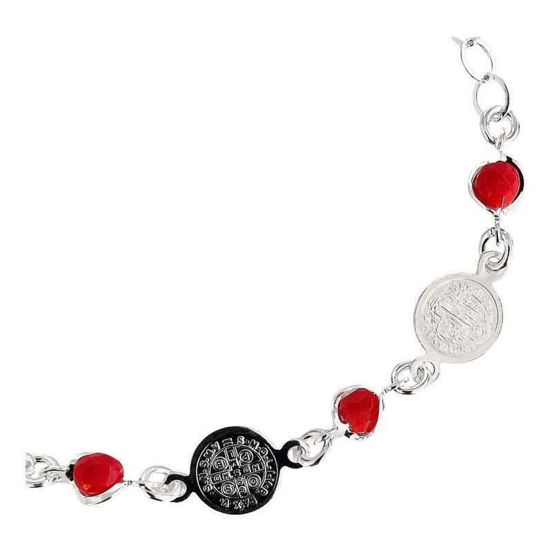 Pulsera Ajustable Con Medallas De San Benito Plata Ley S925