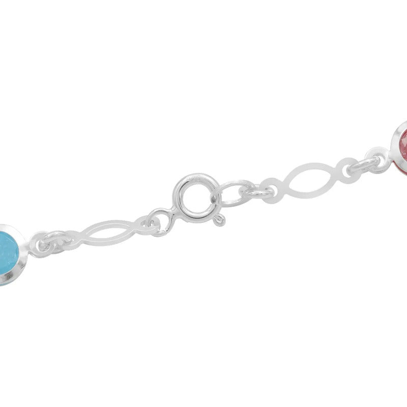 Pulsera Amor Regalo Mamá Madres Piedra Natural Plata Ley 925 Multicolor 6 Cm 18 Cm