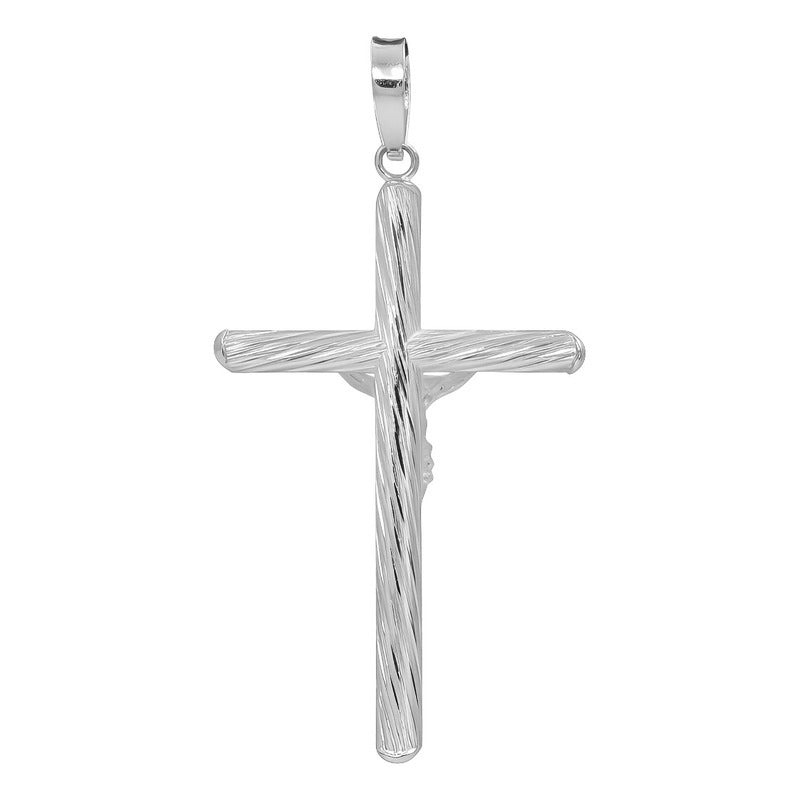 Dije Cruz Tubular Cristo Plata 925 Diamantado Diagonal 6 Cm Plateado