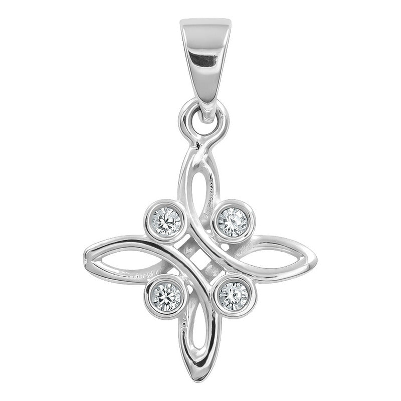 Dije Mini Nudo De Bruja Celta 4 Zirconias Mujer Plata 925 Blanco