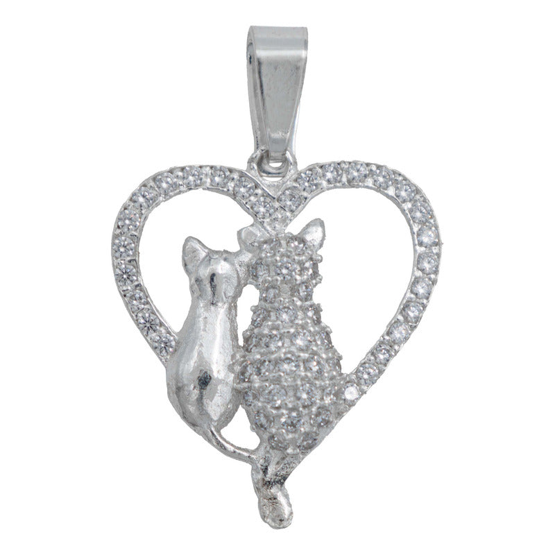 Collar Corazón Grande Gatos Zirconias Amor Regalo Plata 925