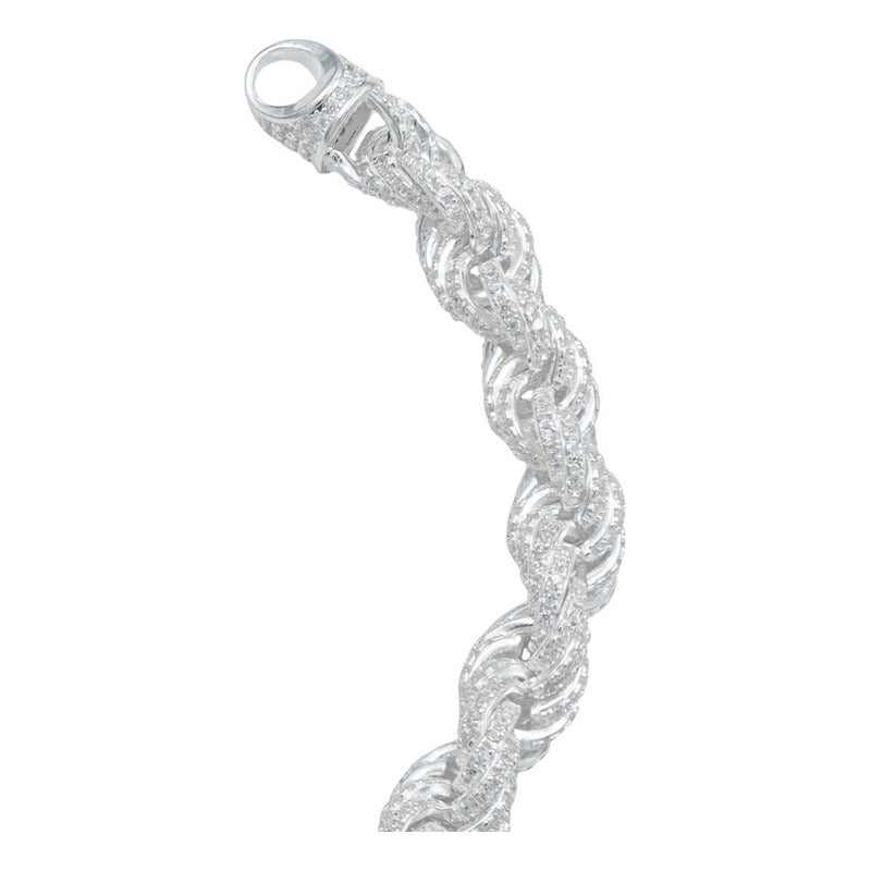 Pulsera Torzal Zirconias Hiphop Hombre Plata 925 1.2 Cm